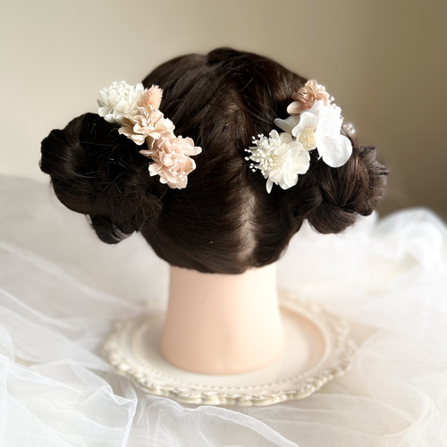ツイン お団子 髪飾り 成人式 卒業式 七五三 プリザーブドフラワー