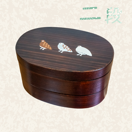 二段曲げわっぱ弁当箱｜漆塗り｜らいちょう漆絵 弁当箱・ランチ