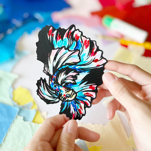 ちぎり絵【ベタ】☆送料込み☆ ちぎり絵×切り絵絵】原画アート 『be-tta（ベタ）』 絵画 紙のおくり