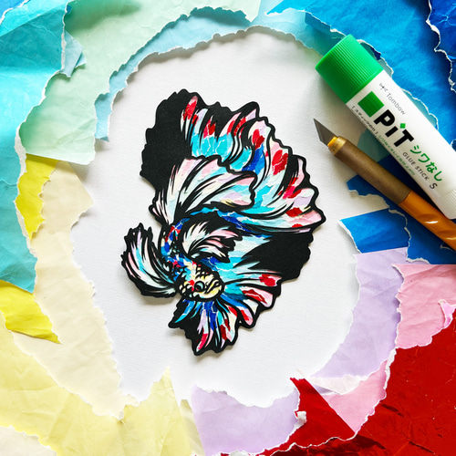 ちぎり絵×切り絵絵】原画アート 『be-tta（ベタ）』 絵画 紙のおくり