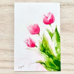 透明水彩画 3枚セット「ぷっくりチューリップ」春 花 フラワー 入園