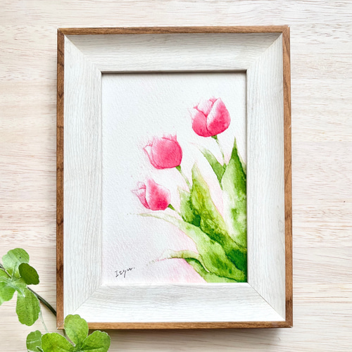 透明水彩画原画春の花チューリップお人形優しい雰囲気親指姫子供部屋