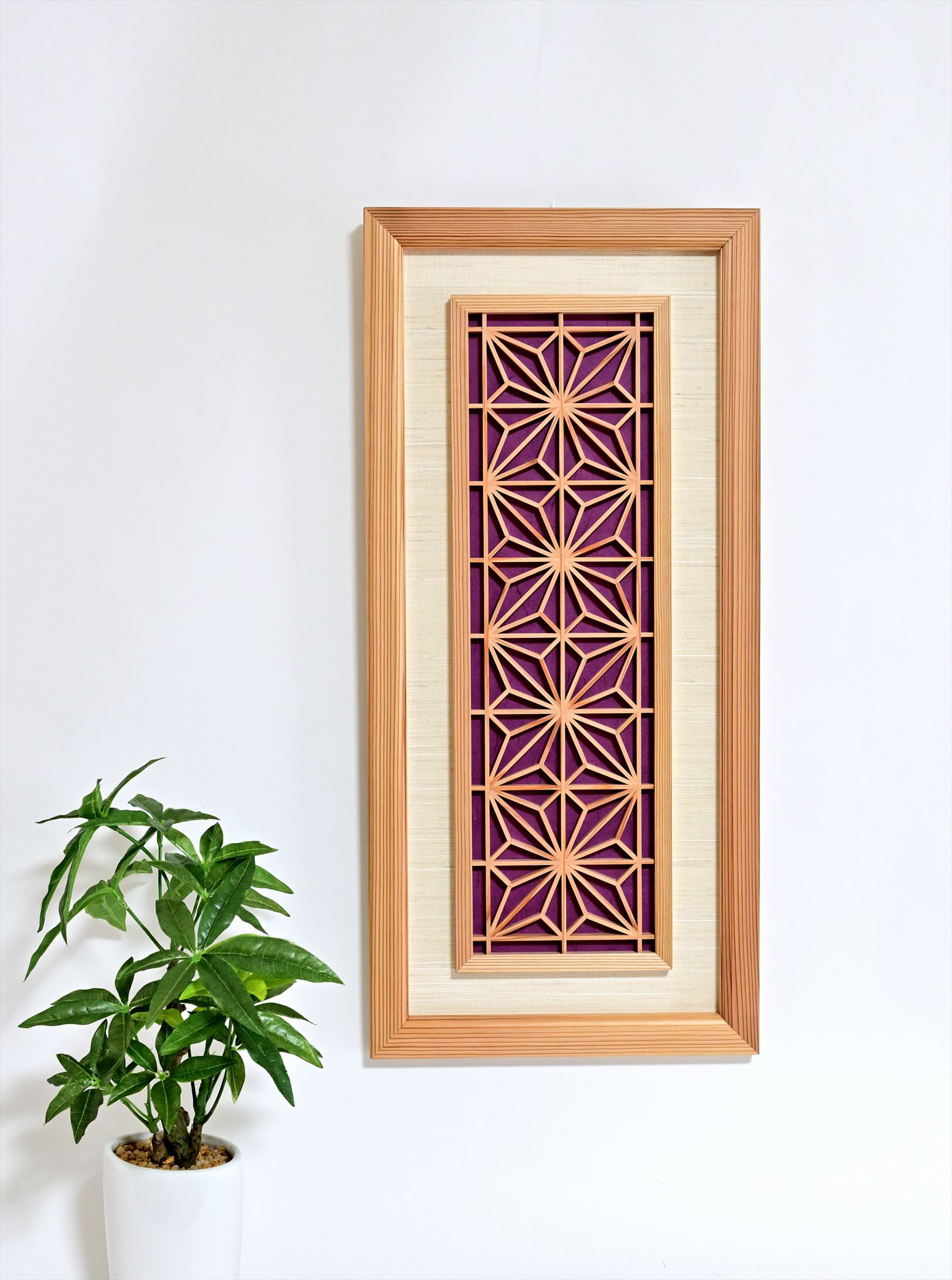 【受注製作】組子と和紙のウォールデコ　【角麻　紫色　縦】