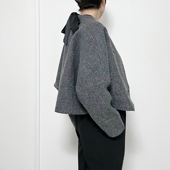 新作再販2025❤前後で結べる2wayリボン︎ バイカラーバルーンスリーブのボウタイブラウス25002AI 20枚目の画像