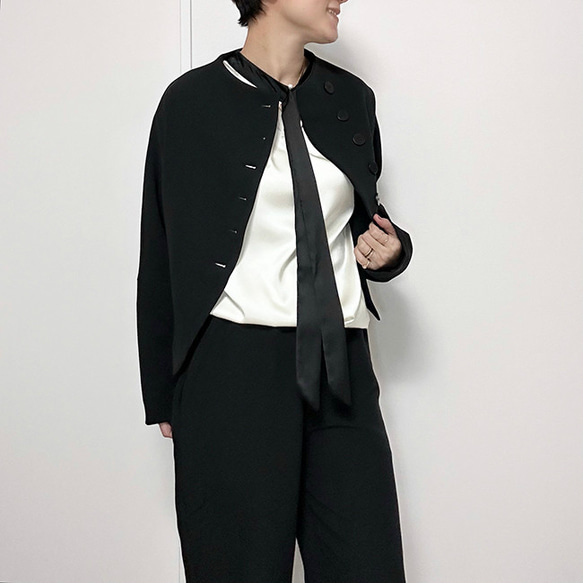 新作再販2025❤前後で結べる2wayリボン︎ バイカラーバルーンスリーブのボウタイブラウス25002AI 17枚目の画像