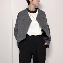 新作再販2025❤前後で結べる2wayリボン︎ バイカラーバルーンスリーブのボウタイブラウス25002AI 19枚目の画像