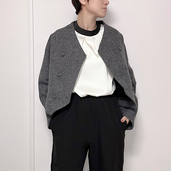 新作再販2025❤前後で結べる2wayリボン︎ バイカラーバルーンスリーブのボウタイブラウス25002AI 19枚目の画像