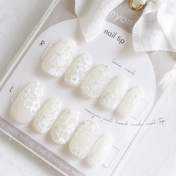 012】レース×ピクシーネイル フラワーネイル レースネイル ブライダル