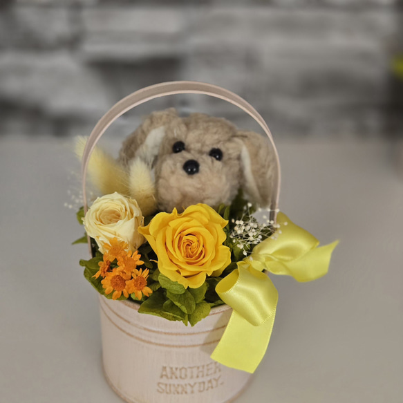 ★送料無料！花と犬【プリザーブドフラワー100%】花 犬 ペット 誕生日 犬好き 母の日 誕生日 フラワーアレンジメント 5枚目の画像