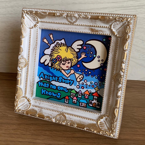 フレーム付き☆貼り絵☆イラスト☆誰も知らない夜の物語 イラスト