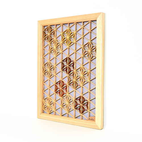 アウトレット 組子細工×和紙のウォールデコ 【麻の葉散らし