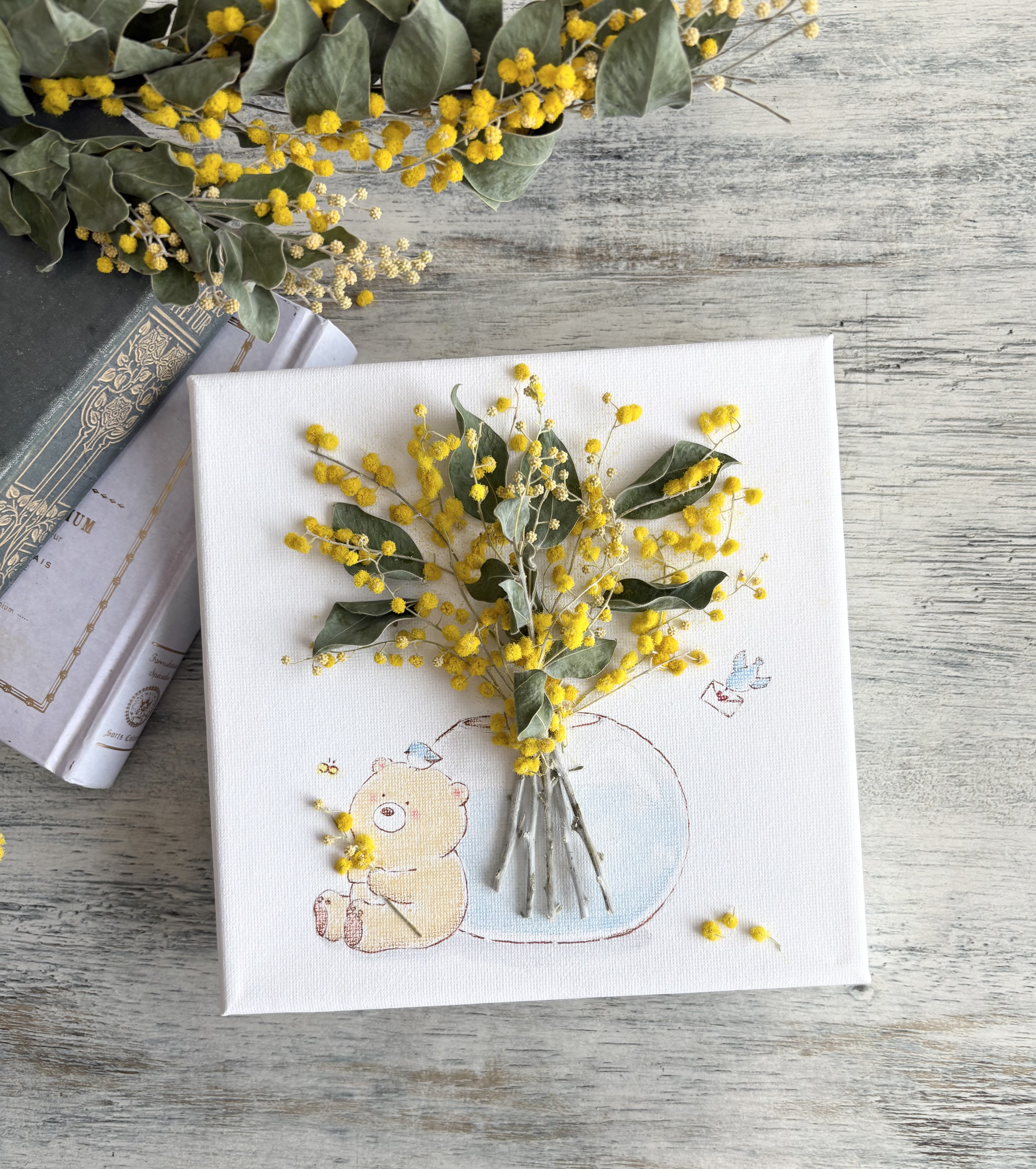 くまちゃんとことりちゃんのミモザのブーケ　ミモザブーケ　ミモザ 4,160円