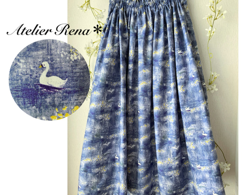 ビンテージ品 BABY 白鳥の湖柄ジャンパースカート 生成り 絵画のような白鳥