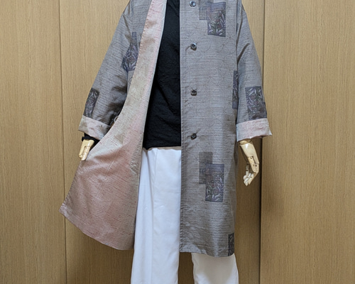 SOLD 着物リメイク リバーシブルコート 大島紬・紬 フリーサイズ
