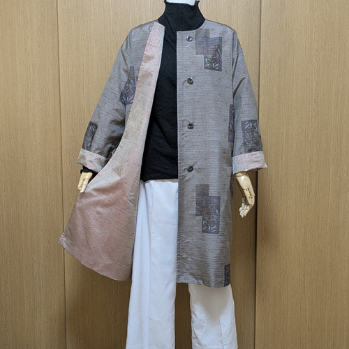 SOLD 着物リメイク リバーシブルコート 大島紬・紬 フリーサイズ