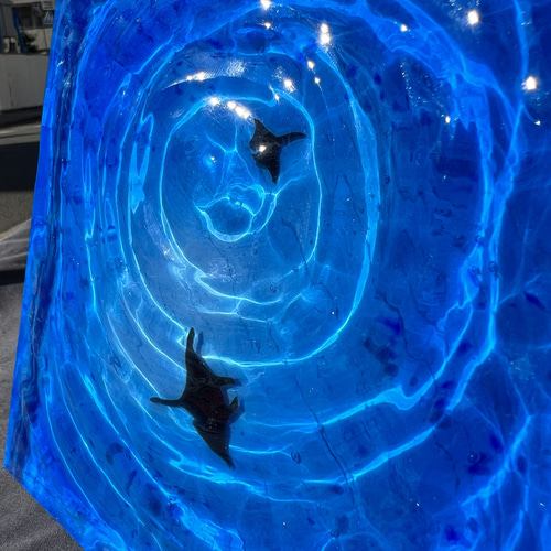 波紋アート③】マンタの遊泳／水紋／砂紋／15cmスクエア／枠なし