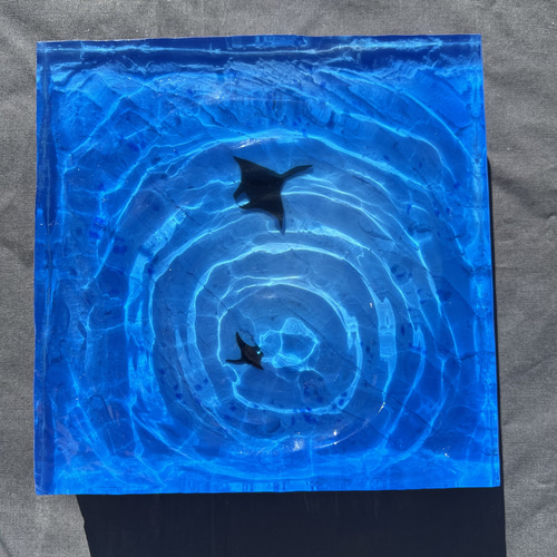 【レジンアート】波紋アート／マンタの遊泳／15cmスクエア／枠なし ／壁掛け可 波紋アート③】マンタの遊泳／水紋／砂紋／15cmスクエア／枠なし