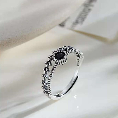 レトロで古典的な|天然の黒石||925銀の指輪|2つの指輪を組み合わせた