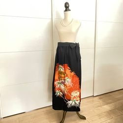 黒留袖リメイク竹笹と貝桶ロングスカート正絹フリーサイズ 大きなサイズ 