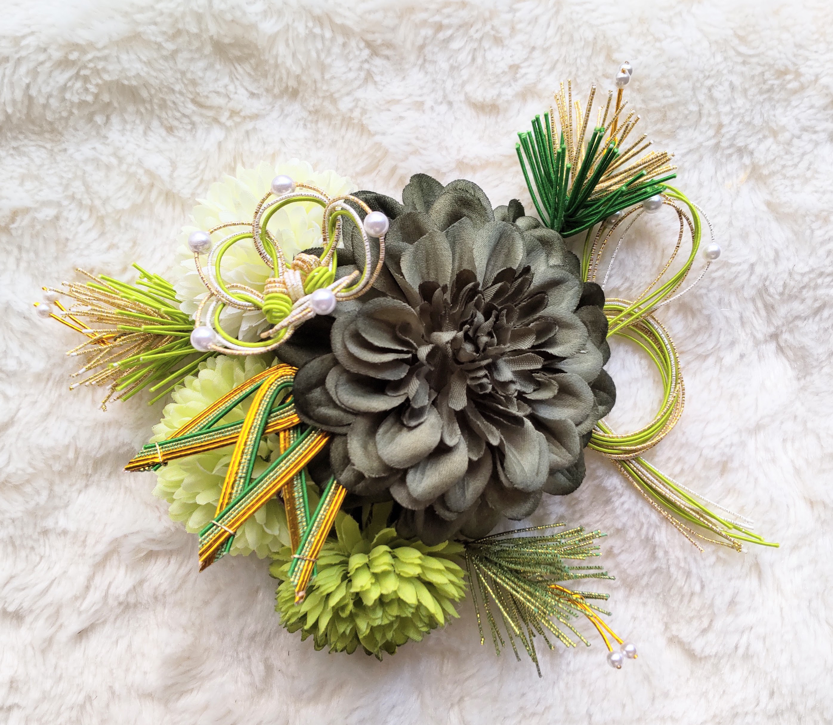 造花髪飾り　グリーン