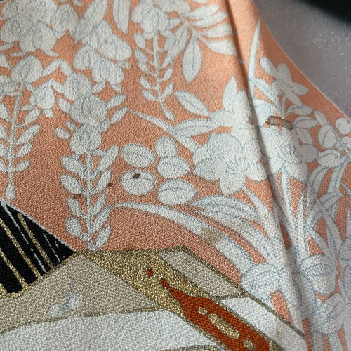 黒留袖リメイク 御所車と姫 ロングスカート フリーサイズ 大きなサイズ  