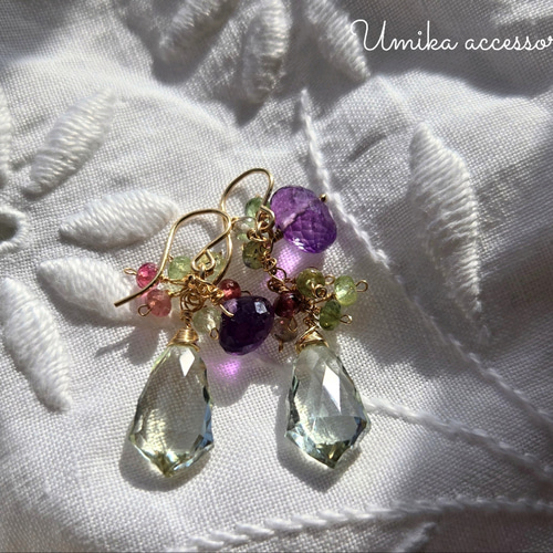 ご予約品大粒✨ラブラドライトブルーローズカービングピアス14kgf