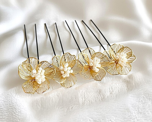ユーピン ゴールド メタルフラワー お呼ばれ ヘアアレンジ 結婚式 成人