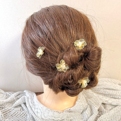 ユーピン　ゴールド　メタルフラワー　お呼ばれ　ヘアアレンジ　結婚式　成人式　振袖　卒業式　髪飾り　ウェディング　お花 6枚目の画像