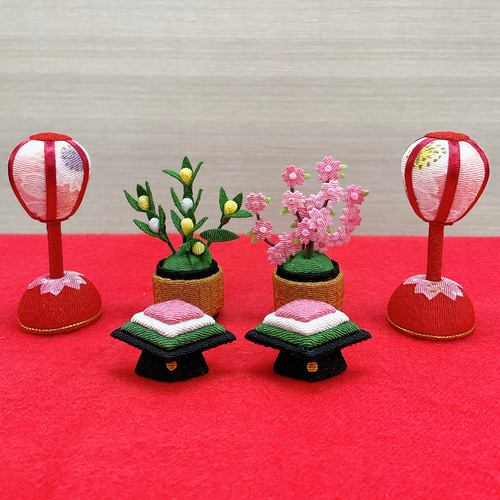 雛小道具桜金屏風 高さ19cm＆朱赤ぼんぼり一対ひな祭り 雛飾り