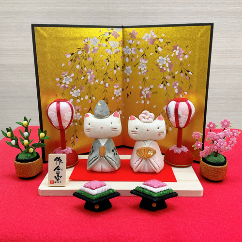 雛道具【桜ぼんぼり小 一対＆桜橘＆菱餅一対】お雛様 雛人形 ちりめん