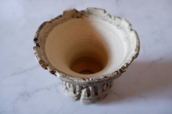 5号墨流し砂岩コラム鉢863　塊根植物　多肉植物　盆栽　植木鉢　作家鉢　鉢皿　沖縄 4枚目の画像