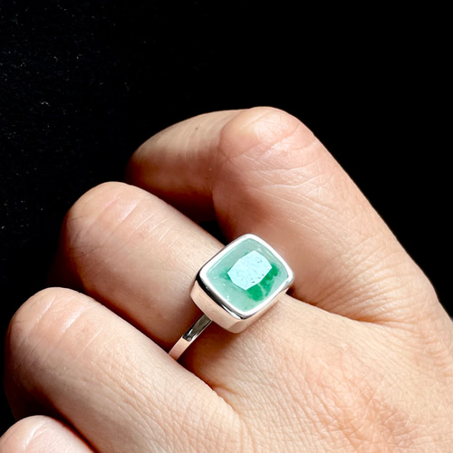 ☆レア鮮やか！☆エメラルドインクォーツリング サイズ14号 シルバー