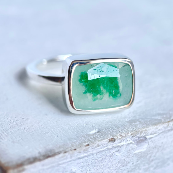 ☆レア鮮やか！☆エメラルドインクォーツリング サイズ14号 シルバー