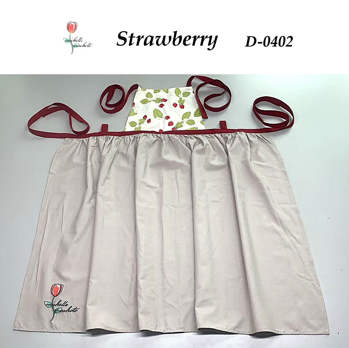 【子供用】エプロン おしゃれ ドレス ワンピース 大人 ギャザー スタイリッシュ 綿麻 ブランド イチゴ ストロベリー