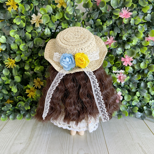 JANAYA ハンドメイド オビツ11服 黄色花柄ワンピースと麦わら 3