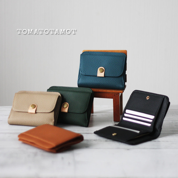 本革 プチウォレット ミニ財布 二つ折り ボックスコイン ソフトレザー 柔らかい くすみカラー コンパクト W-363 1枚目の画像
