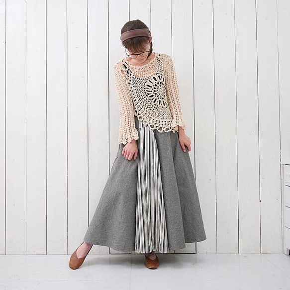 28% OFF！清倉大拍賣【自由舒展半身裙】隨心而動，展現優美身姿 *圓裙* 小倉織條紋 第12張的照片