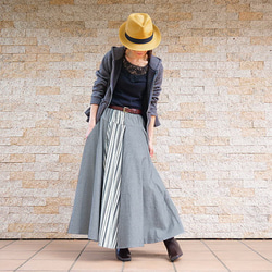 28% OFF！清倉大拍賣【自由舒展半身裙】隨心而動，展現優美身姿 *圓裙* 小倉織條紋 第5張的照片