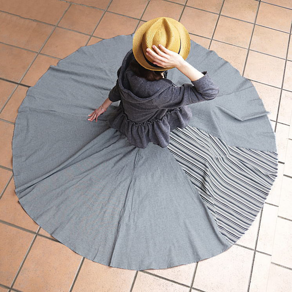 28% OFF！清倉大拍賣【自由舒展半身裙】隨心而動，展現優美身姿 *圓裙* 小倉織條紋 第1張的照片