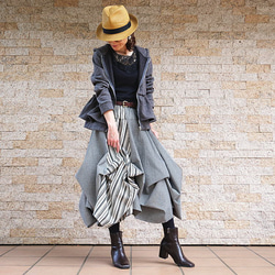 28% OFF！清倉大拍賣【自由舒展半身裙】隨心而動，展現優美身姿 *圓裙* 小倉織條紋 第7張的照片