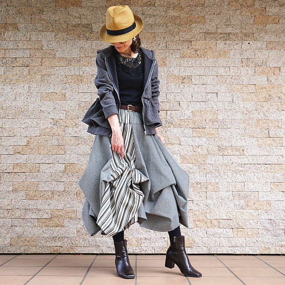 28% OFF！清倉大拍賣【自由舒展半身裙】隨心而動，展現優美身姿 *圓裙* 小倉織條紋 第7張的照片