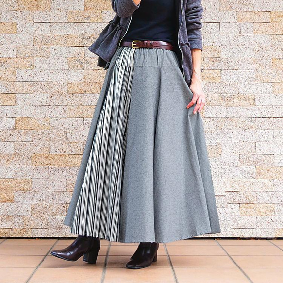 28% OFF！清倉大拍賣【自由舒展半身裙】隨心而動，展現優美身姿 *圓裙* 小倉織條紋 第9張的照片