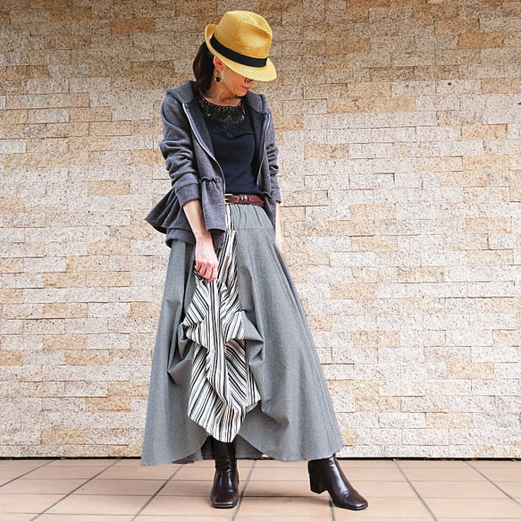 28% OFF！清倉大拍賣【自由舒展半身裙】隨心而動，展現優美身姿 *圓裙* 小倉織條紋 第4張的照片