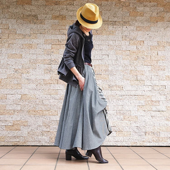 28% OFF！清倉大拍賣【自由舒展半身裙】隨心而動，展現優美身姿 *圓裙* 小倉織條紋 第3張的照片