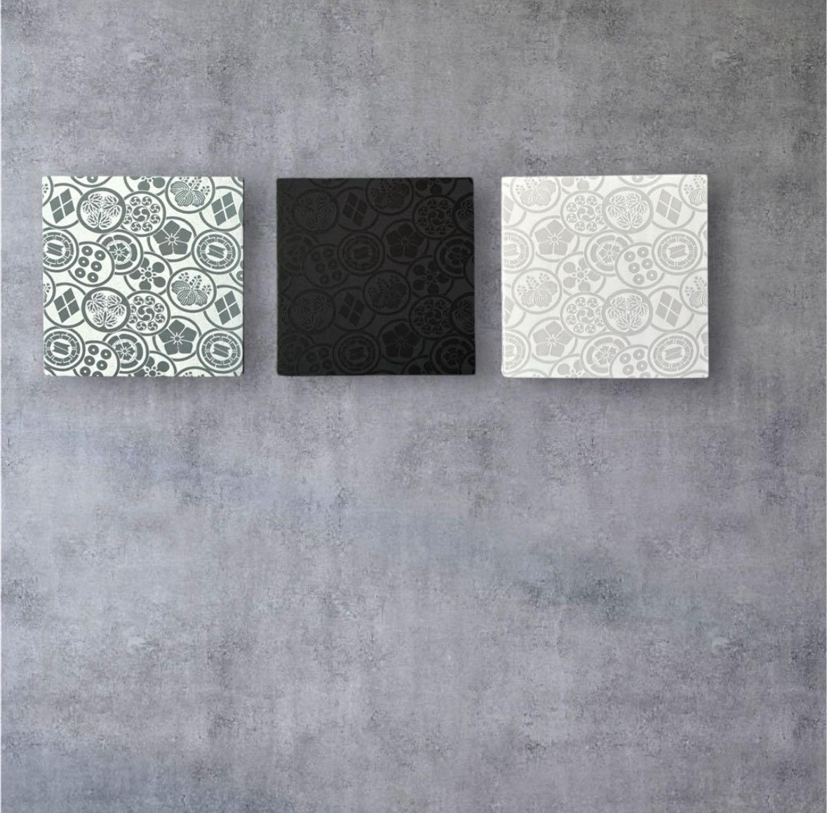 ◼︎007◼︎和柄ファブリックパネル (3セット) 家紋柄 モノトーン 和モダン