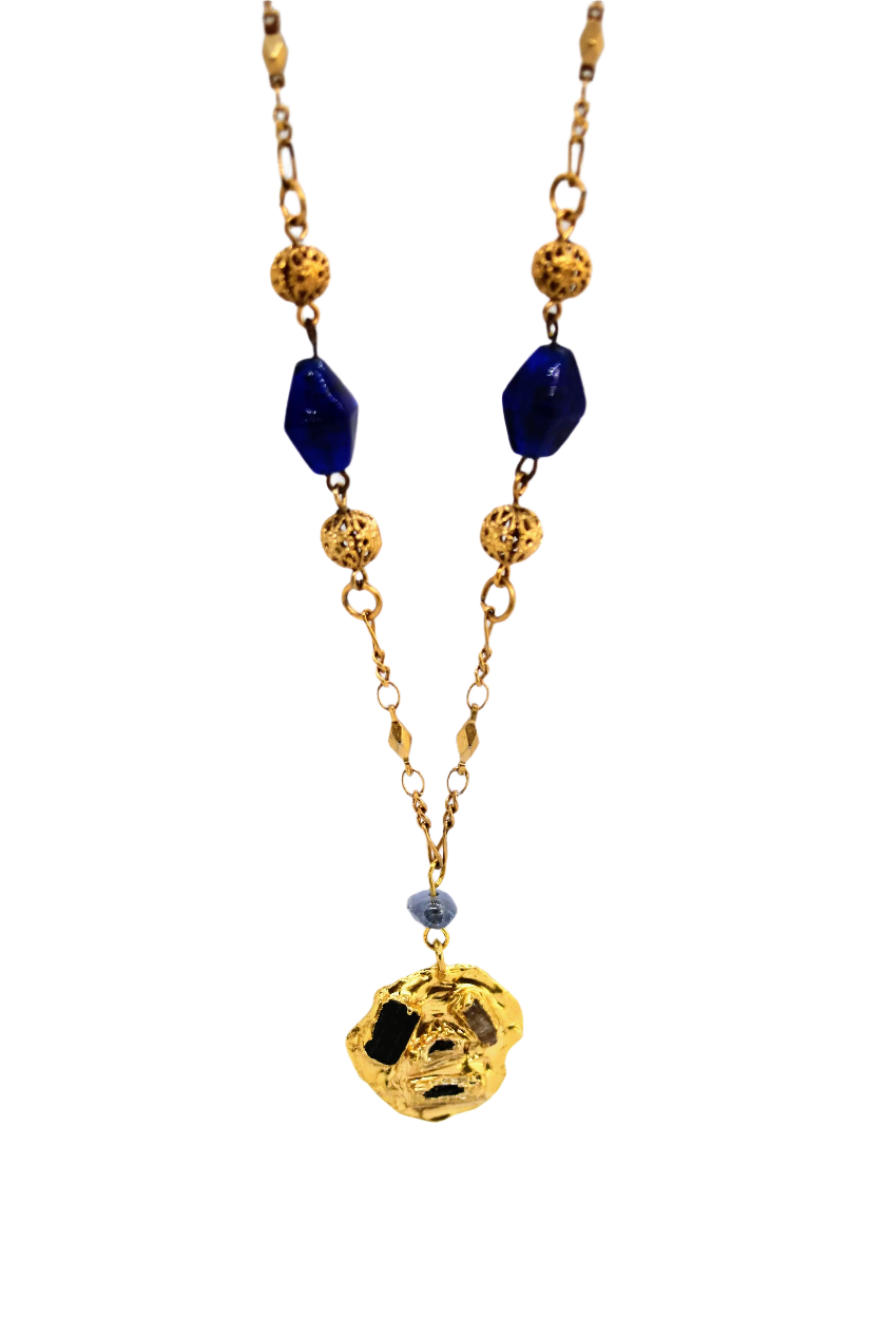 原石トルマリンxヴィンテージミックスロングネックレス