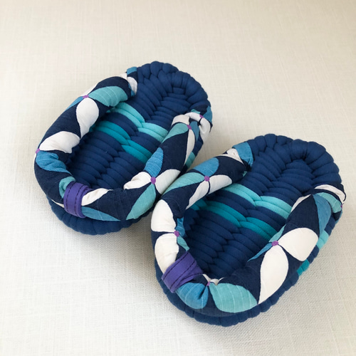 足半(あしなか)布ぞうり✳︎L size(25〜28㎝対応)青・七宝柄鼻緒