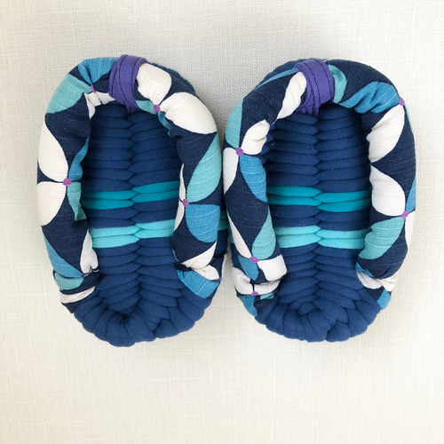 足半(あしなか)布ぞうり✳︎L size(25〜28㎝対応)青・七宝柄鼻緒