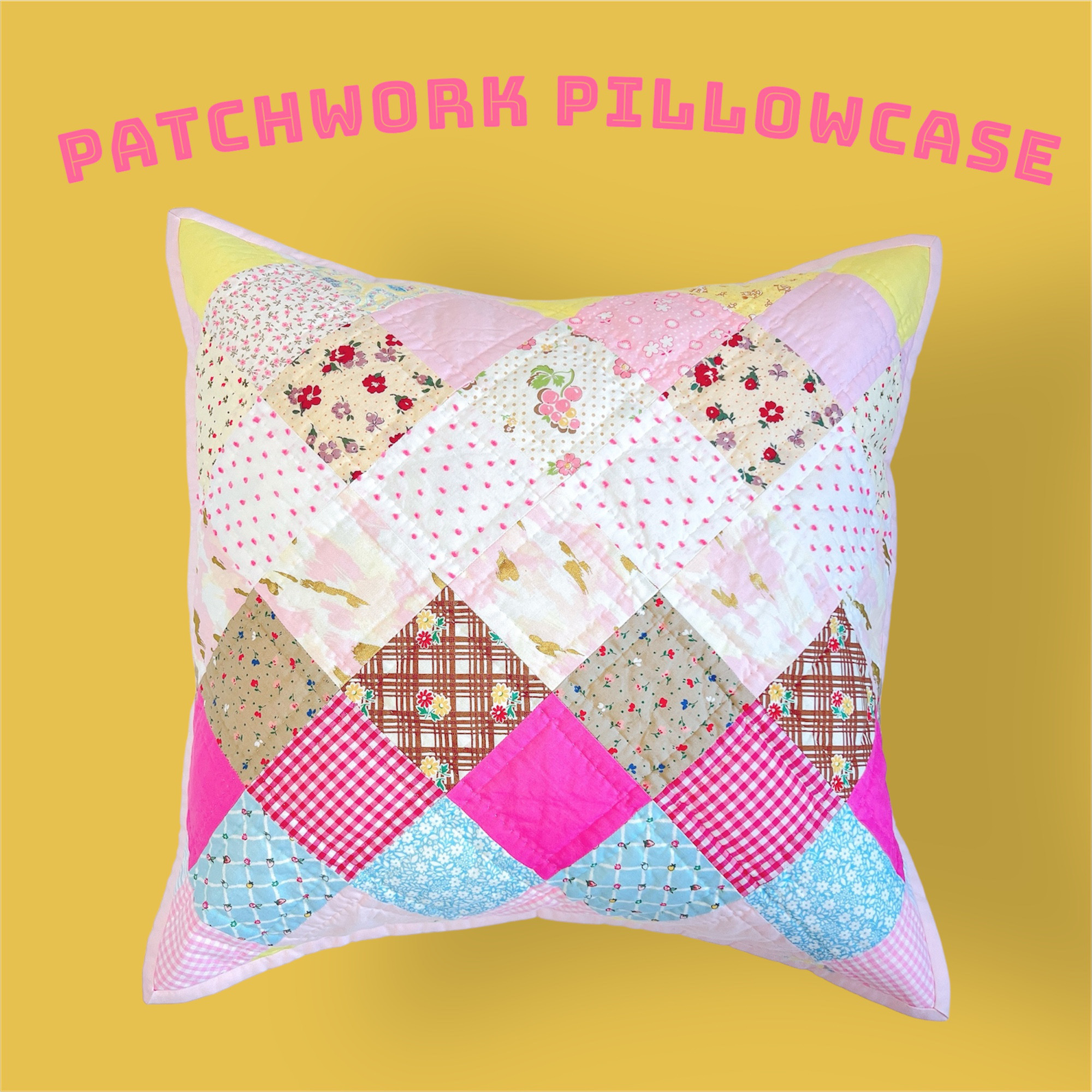 B パッチワークキルトのクッションカバー 45cm角サイズ