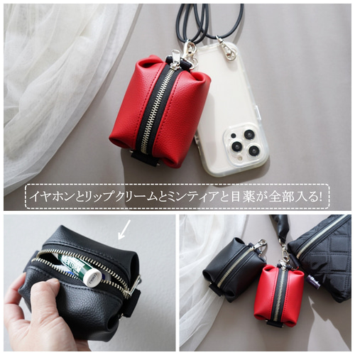 スマホポーチ ミニバッグチャーム（レッド）収納 スクエアポーチ